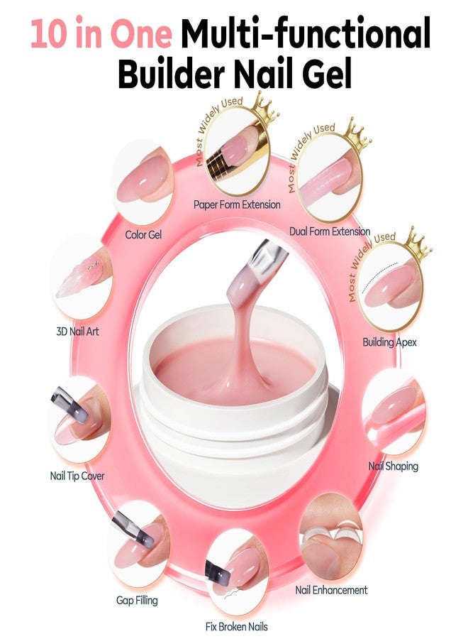 موديل ونز جل بناء الأظافر من موديلونز، 10 في 1، لون وردي فاتح لتطويل الأظافر، جل صلب عالي الصلابة بلون وردي فاتح لبناء وتشكيل قمة الظفر، يُجفف في المنزل أو الصالون باستخدام الأشعة فوق البنفسجية/LED، 2 أونصة - Image 2